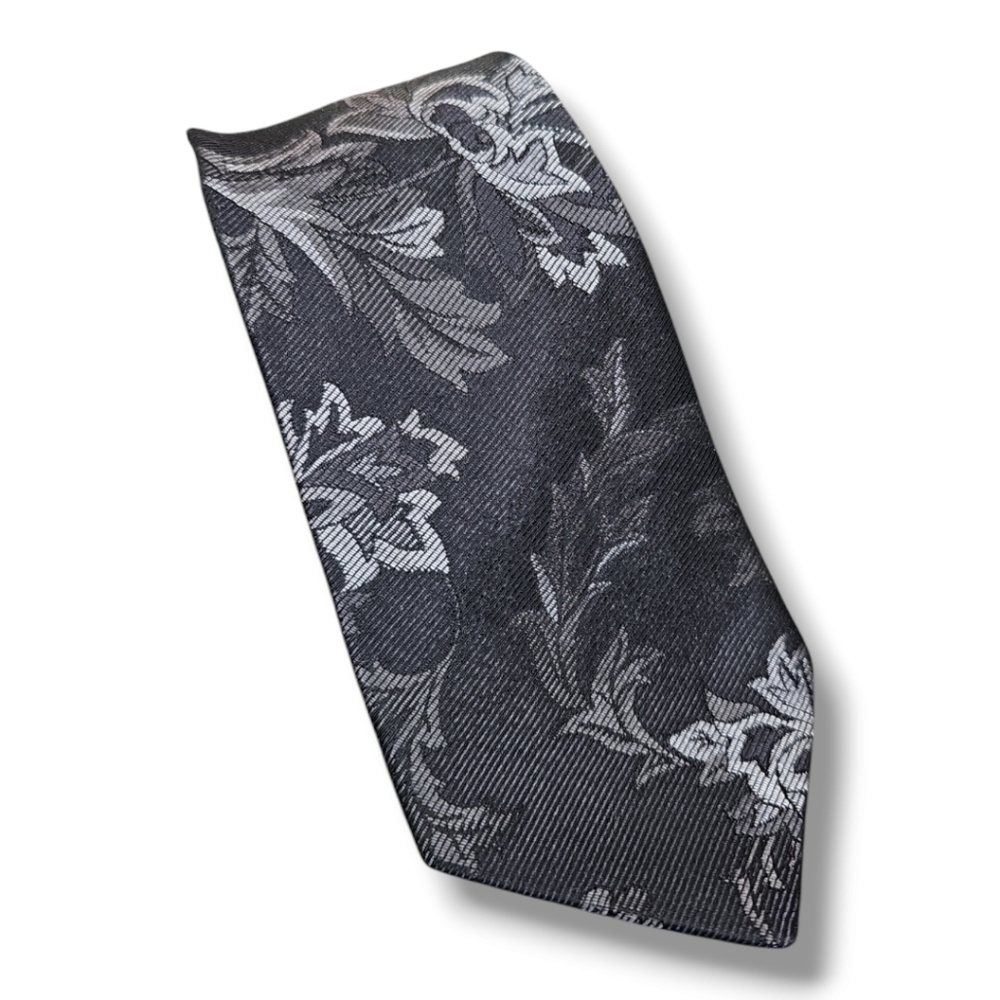Ted Baker Black Floral Print Italian Silk Tie - OS